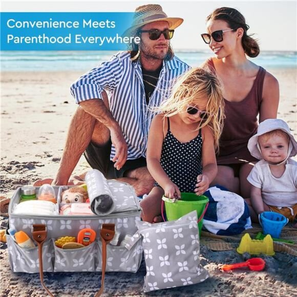 Large Baby Diaper Caddy Organizer with Lid Changing Mat Nursery Storage Tote Gre - Picture 5 of 6